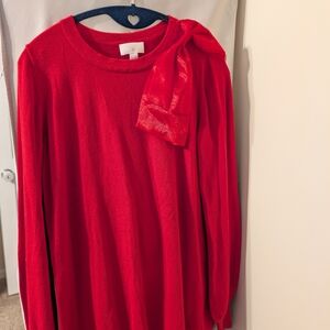 Belle By Kim Gravel Holiday Red Cotton Sweater With Removable Bow Detail
